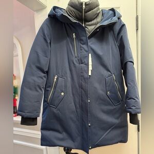 NWT SOIA & KYO Women's BELINA - Hooded DOWN coat L Navy/Lapis
